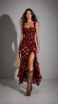 Alina vestido bohemio color rojo